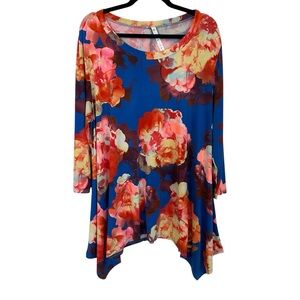 Dressin Gaudy Boutique Women’s 3/4 Sleeve Scoop Neck Floral Tunic Sz 2XL GUC